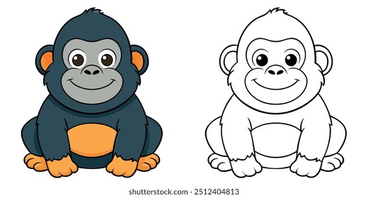 Cute Gorilla Smile Cartoon Coloring Page For Kids