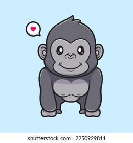 Cute Gorilla Standing Cartoon Vector Icon Illustration. Animal Nature Icon Concept Isolated Premium Vector. Flat Cartoon Style