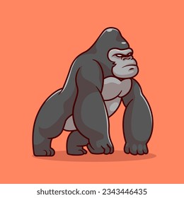 Cute Gorilla Standing Cartoon Vector Icon Illustration. Animal Nature Icon Concept Isolated Premium Vector. Flat Cartoon Style