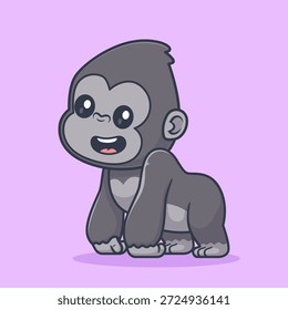 Ilustración linda del icono del Vector de la historieta del gorila. Icono de Naturaleza Animal Concepto Aislado Premium Vector. Estilo plano de la historieta