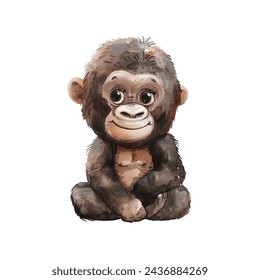 cute gorilla vector illustration in watercolour style