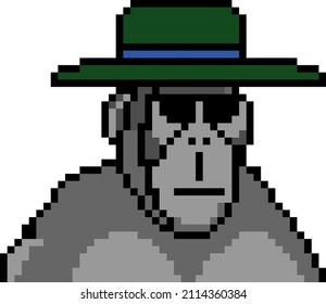Cute gorilla wearing a hat with pixel art