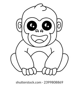 Cute gorilla wild safari african animals for kids, outline children clipart, coloring page vector illustration