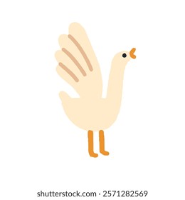 Cute gosling with wings raised. Funny goose honking with open beak. Adorable long-necked bird, farm country poultry, baby animal. Kids childish flat vector illustration isolated on white background