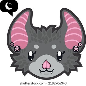 A cute goth bat character wearing earrings.