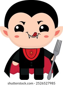 Vampiro gótico bonito com expressões coleção Fun Emoções vampírico vampiros comer com garfo