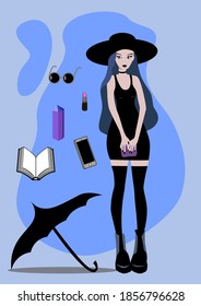 Cute gothic girl in hat
