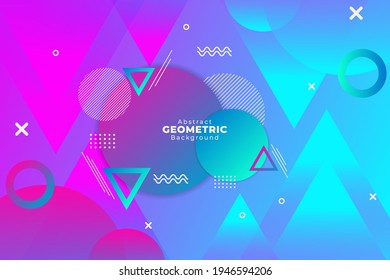 Cute Gradient Abstract Geometric Background Blue and Purple with Circle and Triangle Combination