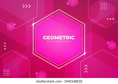 Gradiente corto Resumen de la composición del hexágono geométrico brillante fondo rosado con efecto brillante