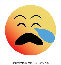 Cute Gradient Anxious Face With Sweat Emoji On White Background.