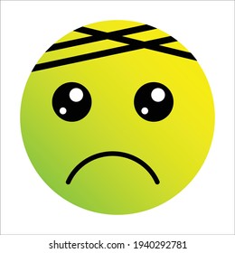 Cute gradient face with head bandage emoji on white background.