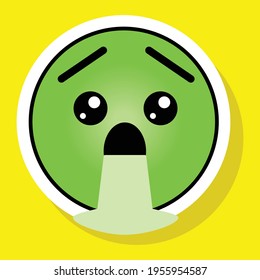 Cute gradient social media face vomiting emoji on yellow background. Royalty-free.