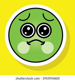 Cute gradient social media nauseated face emoji on yellow background. Royalty-free.