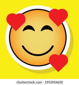 Cute gradient social media smiling face with hearts emoji on yellow background. Royalty-free.