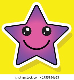 Cute gradient social media smiling face star emoji on yellow background. Royalty-free.
