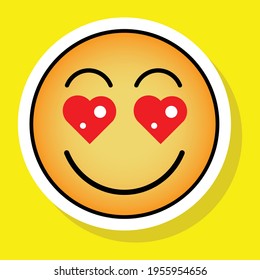 Cute gradient social media smiling face with heart eyes emoji on yellow background. Royalty-free.