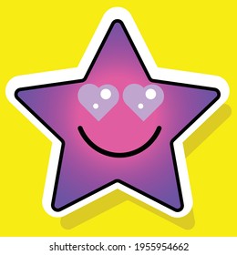 Gradiente lindo medio social sonriente cara estrella con los ojos de corazón emoji sobre fondo amarillo. Sin regalías.