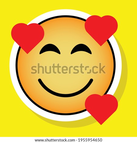 Cute gradient social media smiling face with hearts emoji on yellow background. Royalty-free.
