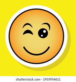 Cute gradient social media winking face emoji on yellow background. Royalty-free.
