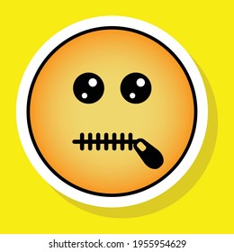 Cute gradient social media zipper mouth face emoji on yellow background. Royalty-free.