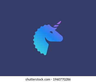 Cute gradient unicorn flat minimalist logo design template. Creative horse, pony vector sign symbol logotype.