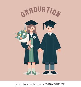 Cute-Graduiertenpaar, Illustration, Vektorstil