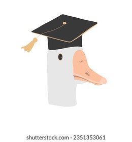 Cute graduate goose character. Geese head in graduation hat. Vector isolated illustration.