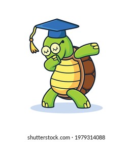 Cute Graduate Turtle with Dub Expression Cartoon. Animal Vector Icon Illustration, Isolated on Premium Vector