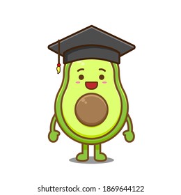 Cute graduation avocado. Vector illustration of chibi character isolated on white background.