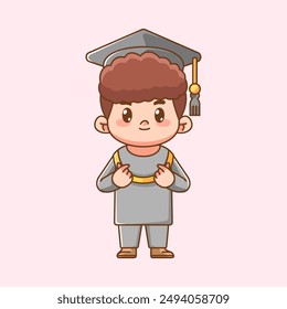 Cute graduation boy love gesture kawaii chibi character mascot illustration outline style design set