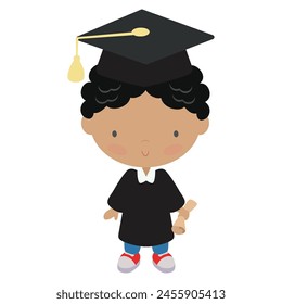 Cute graduation boy vector cartoon illustration