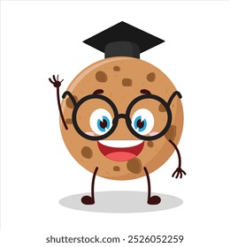 Cute graduation college student expression of bite cookies cartoon character