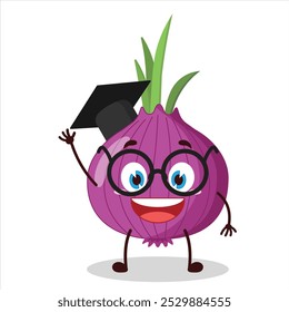 cute graduation college student expression of red onion cartoon character