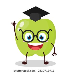 cute graduation college student expression of green apple cartoon character