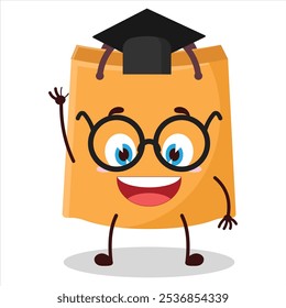 cute graduation college student expression of shopping bag character