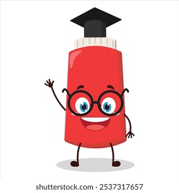 cute graduation college student expression of tomato sauce bottle character