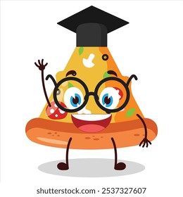 cute graduation college student expression of slice of pizza character