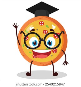 cute graduation college student expression of pizza character