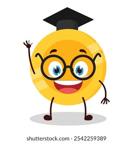 cute graduation college student expression of coin cartoon character