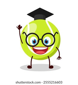 cute graduation college student expression of tennis ball character