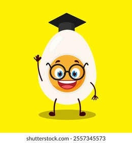 cute graduation college student expression of half boiled egg cartoon character