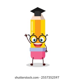 cute graduation college student expression of pencil cartoon character