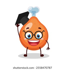 cute graduation college student expression of chicken drumstick cartoon character
