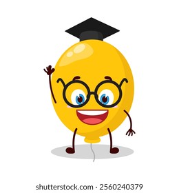 cute graduation college student expression of yellow balloon cartoon character
