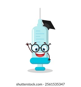 cute graduation college student expression of syringe cartoon character
