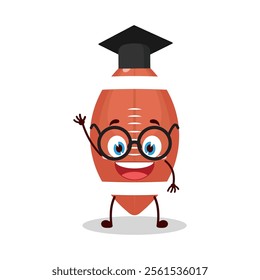 cute graduation college student expression of rugby ball cartoon character
