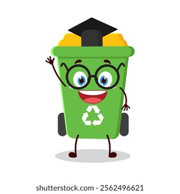 cute graduation college student expression of trash bin cartoon character
