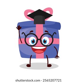 cute graduation college student expression of blue gift box cartoon character
