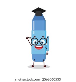 cute graduation college student expression of blue pen cartoon character
