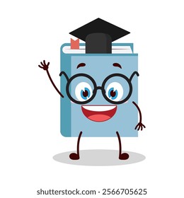 cute graduation college student expression of blue book cartoon character
